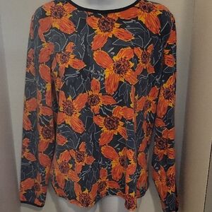 Hang Ten Orange and Black Floral UPF 🌞 Protection Long Sleeve Top